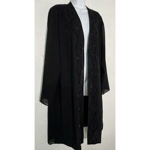 Women 14W Formal Black Dress 2pc Sheath & LS Duster bead Embroidered Classic